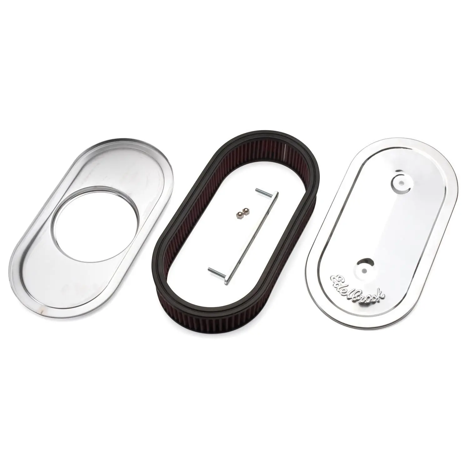 Edelbrock 1236 Pro-Flo Chrome Oval Air Cleaner For Single 4 bbl Carb - Washable Filter - Image 2