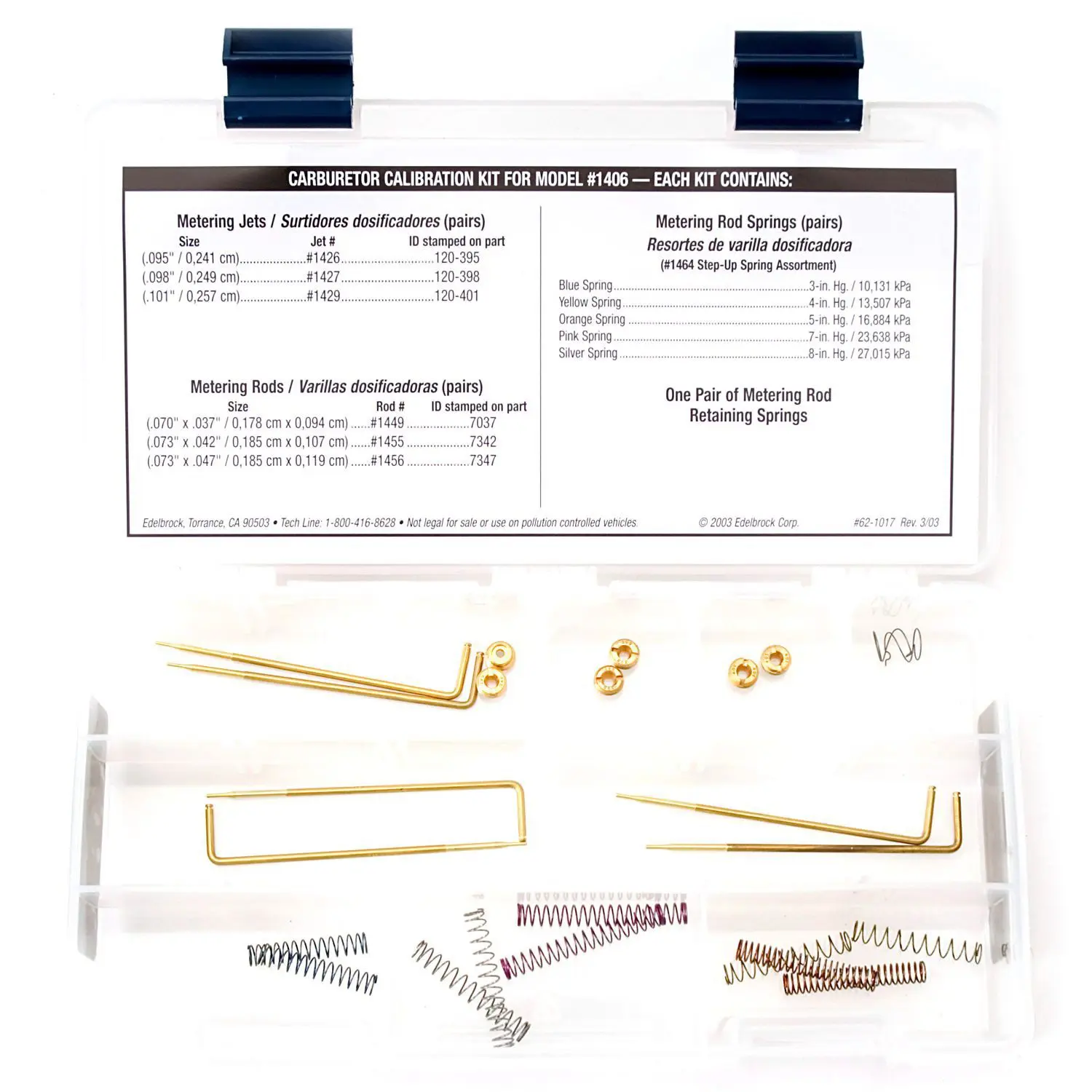 Edelbrock 1487 Calibration Kit For Performer Series Carb 1406 - Image 2