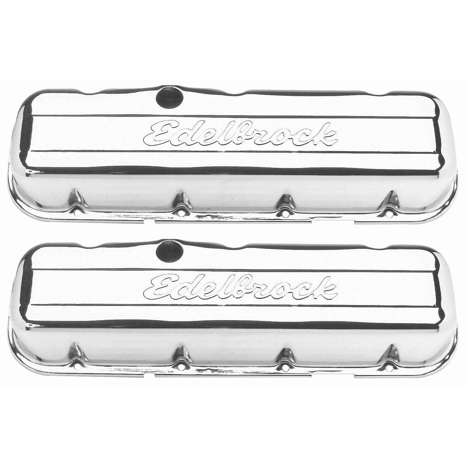Edelbrock 4480 Signature Series Chrome Valve Covers Chevy 396-502 V8 1965 & Later