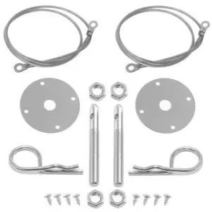 Chrome Bonnet Pin Kit / Hood & Deck Pins With Lanyards & 3/16" Safety Clips