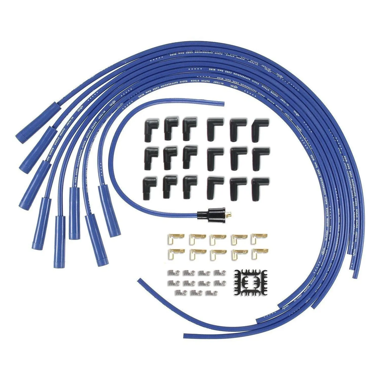Accel 4040B Super Stock Universal 8mm Spark Plug Lead / Wire Set - Blue Straight Boots