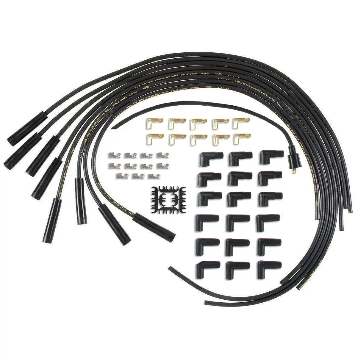 Accel 4040K Super Stock Universal 8mm Spark Plug Lead / Wire Set - Black Straight Boots