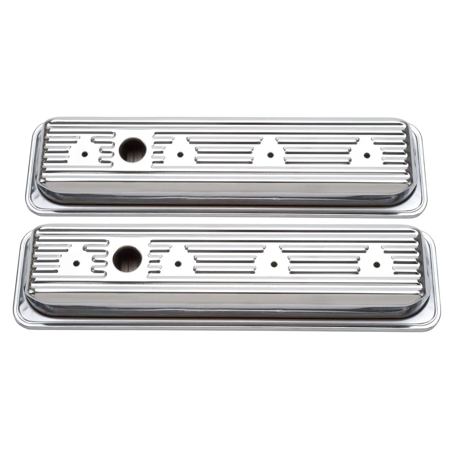 Edelbrock 4446 Signature Series Chrome Valve Covers For Chevy 262-400 1987-95 Center Bolt