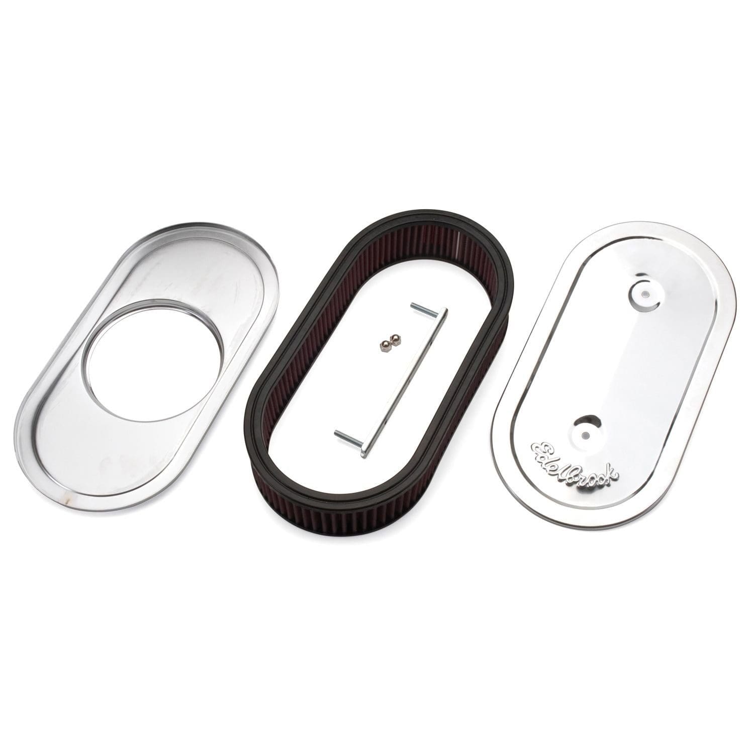 Edelbrock 1236 Pro-Flo Chrome Oval Air Cleaner For Single 4 bbl Carb - Washable Filter - Image 2