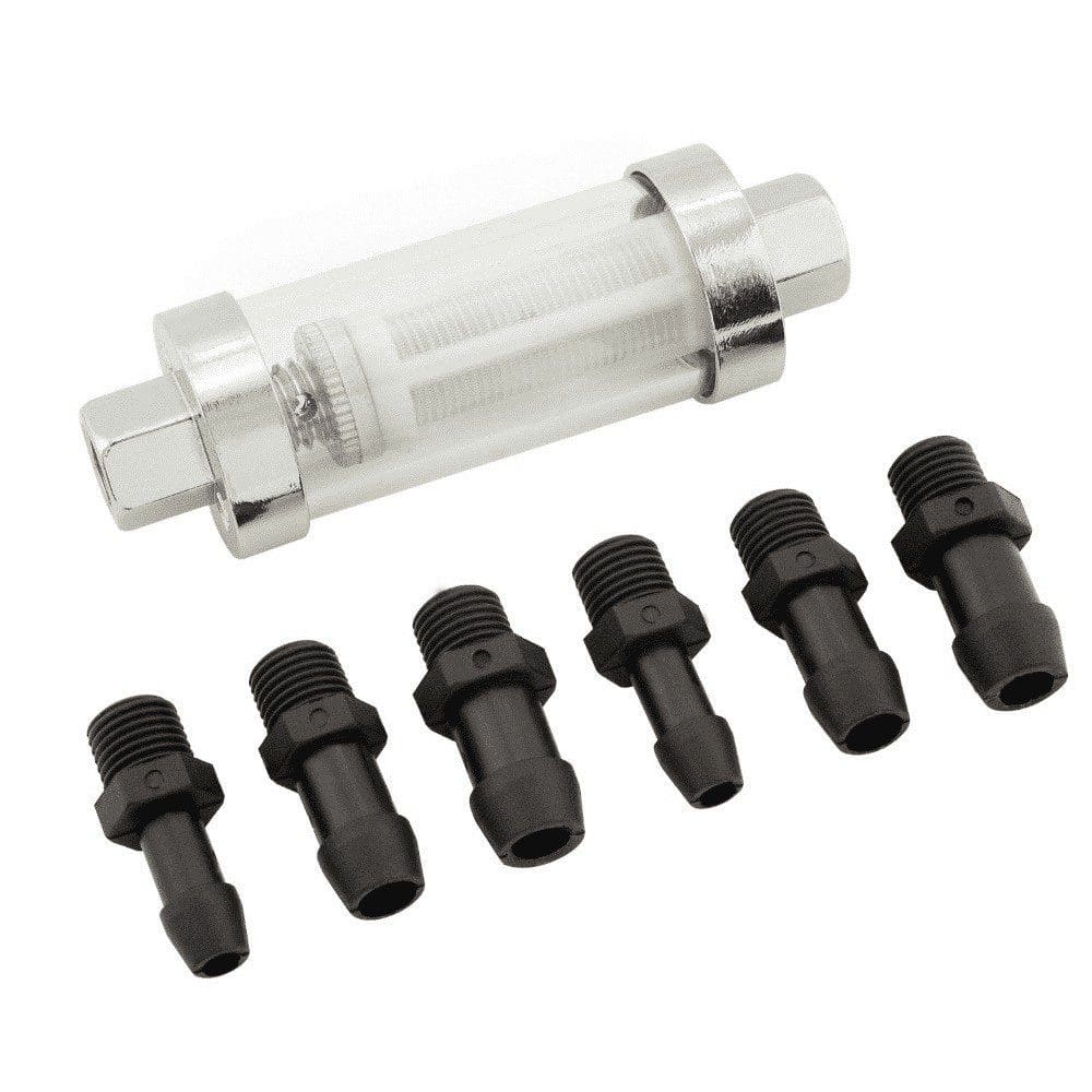 Mr Gasket 9706 Chrome Clear View Fuel Filter - Fits 1/4", 5/16" & 3/8" ID Hose
