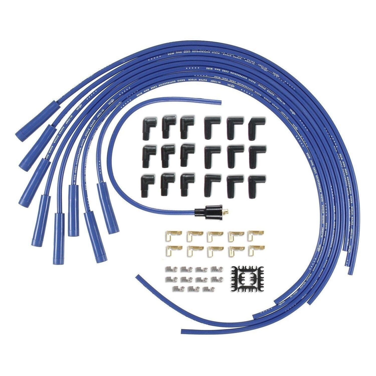 Accel 4040B Super Stock Universal 8mm Spark Plug Lead / Wire Set - Blue Straight Boots