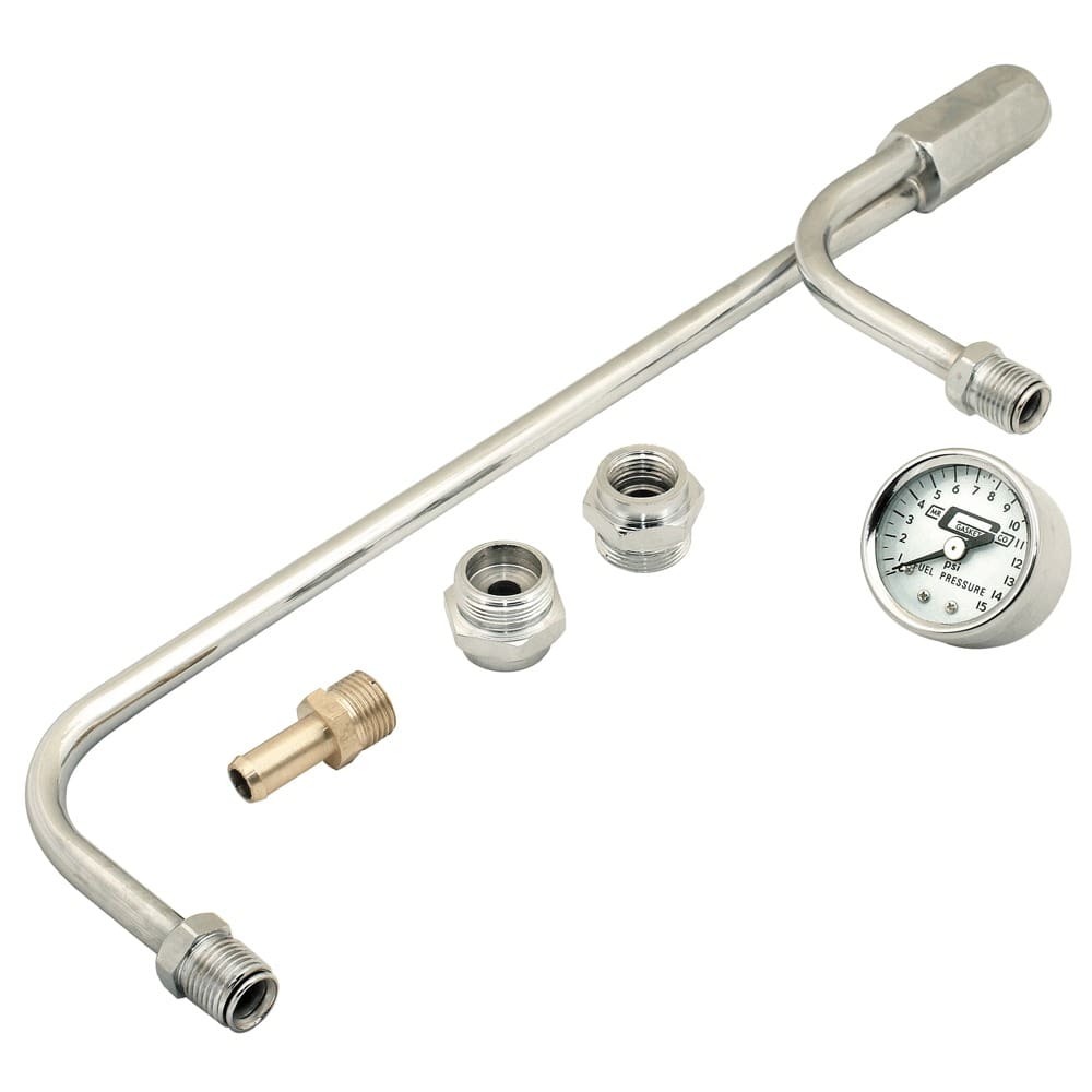 Mr Gasket 1559 Chrome Fuel Line Kit with Gauge and Fittings For Holley 4150 Style Carbs