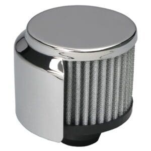 Chrome 3" Tall Open Filter Valve Cover Breather With Shield - Push In Style
